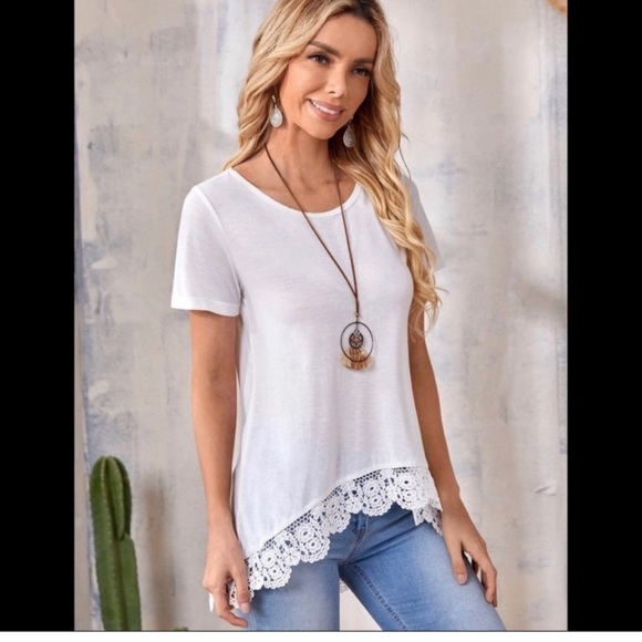 Asymmetrical Top with Scallop Lace Hem,SML - Picture 8 of 8